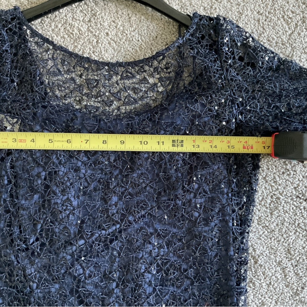 Kay Unger gown size 8 sequin/ lace metallic stitching blue detachable slip - Picture 8 of 8